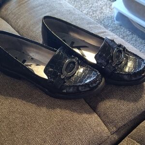 Anne Klein Sport Black Croc-Embossed Loafers